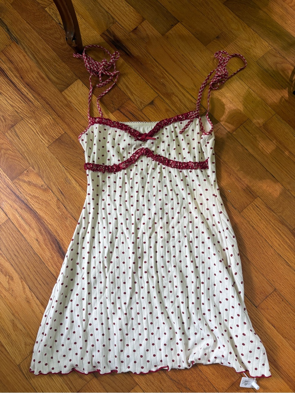 Lacemade mini Dress with Burgundy Polka Dots and Trim